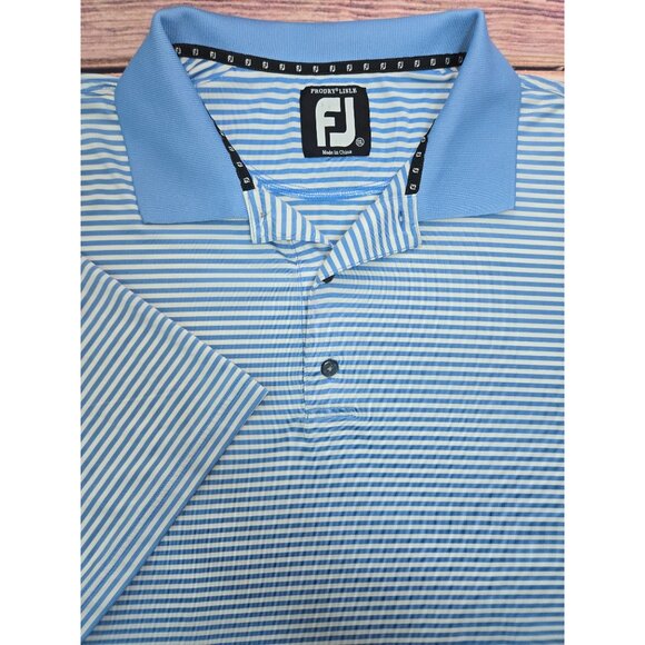 Footjoy FJ Mens Lisle Blue & White Striped Polo XXL - Picture 4 of 8